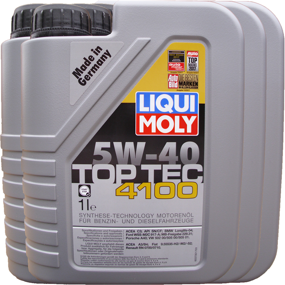 4 X 1 Liter Liqui Moly 5W-40 Top Tec 4100