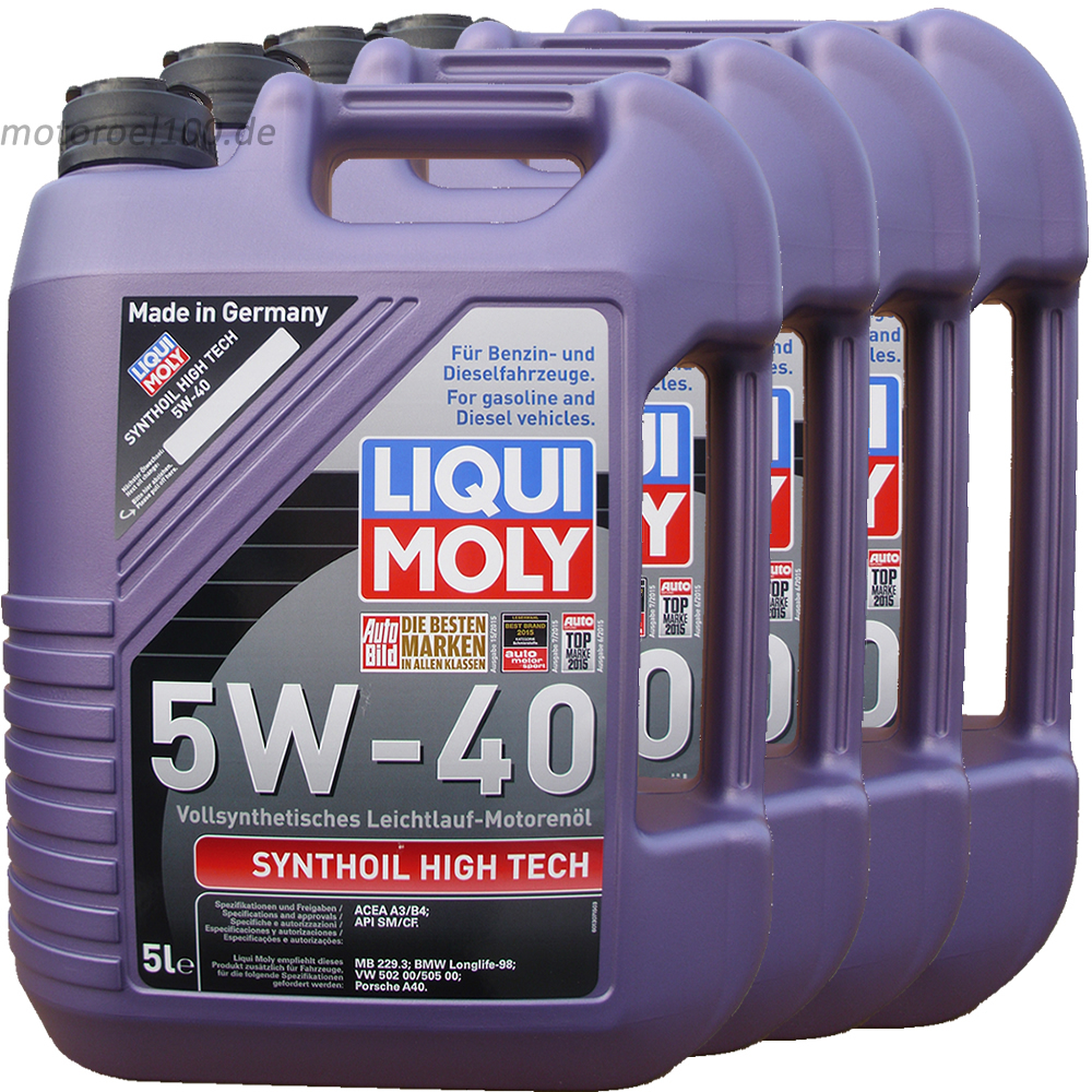 4 X 5L = 20 Liter Liqui Moly 5W-40 Synthoil High Tech
