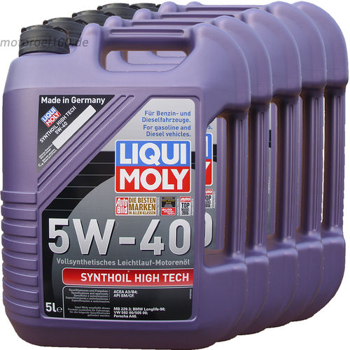 5 X 5L = 25 Liter Liqui Moly 5W-40 Synthoil High Tech